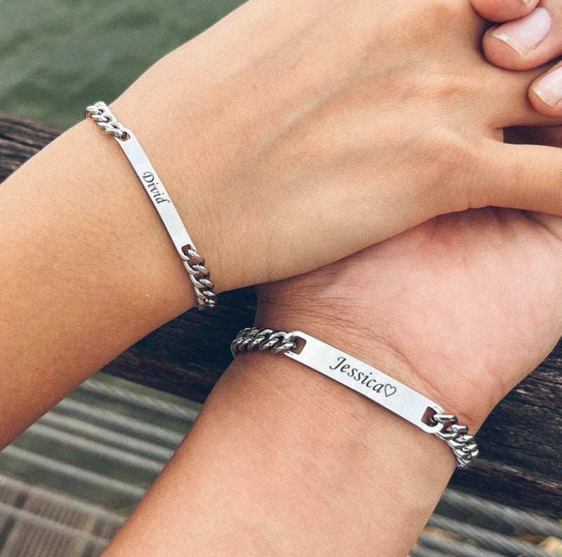 Couple's Engraved Bracelet Set